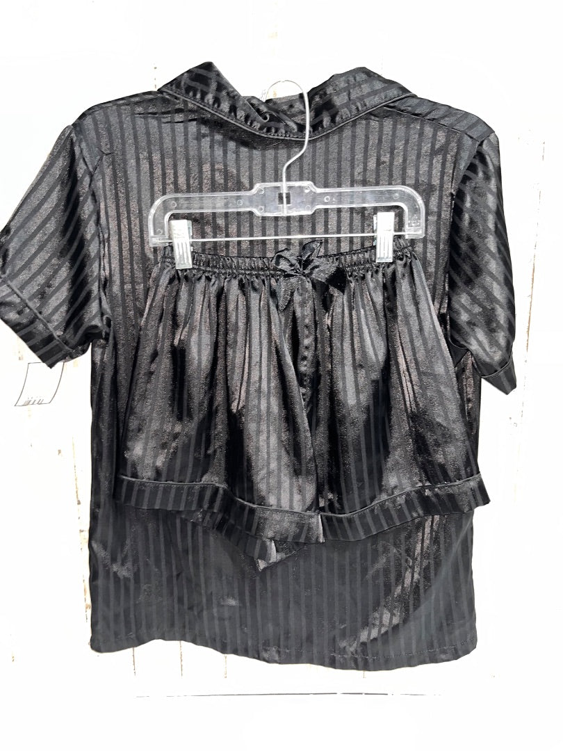 BLACK  2PC SATIN PJ SET, LADIES S
