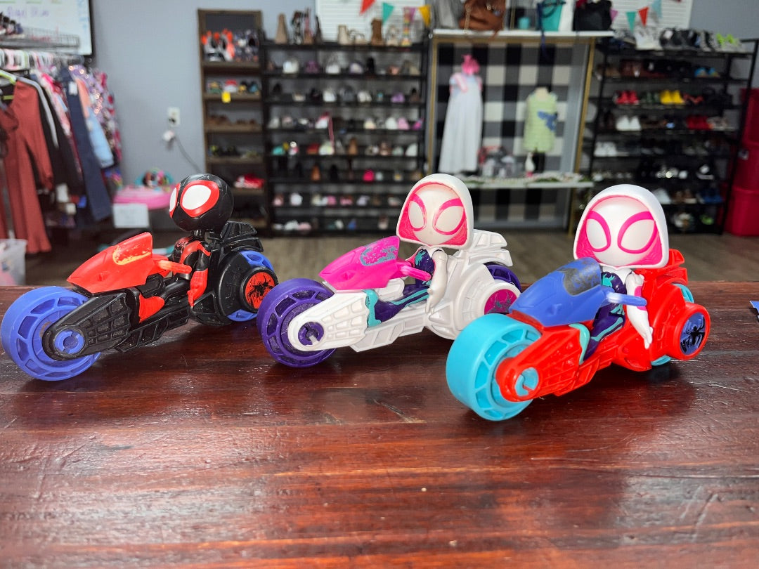 MULTI SPIDER MAN 3PC MOTORCYCLE AND CHARACTERS, TOYS