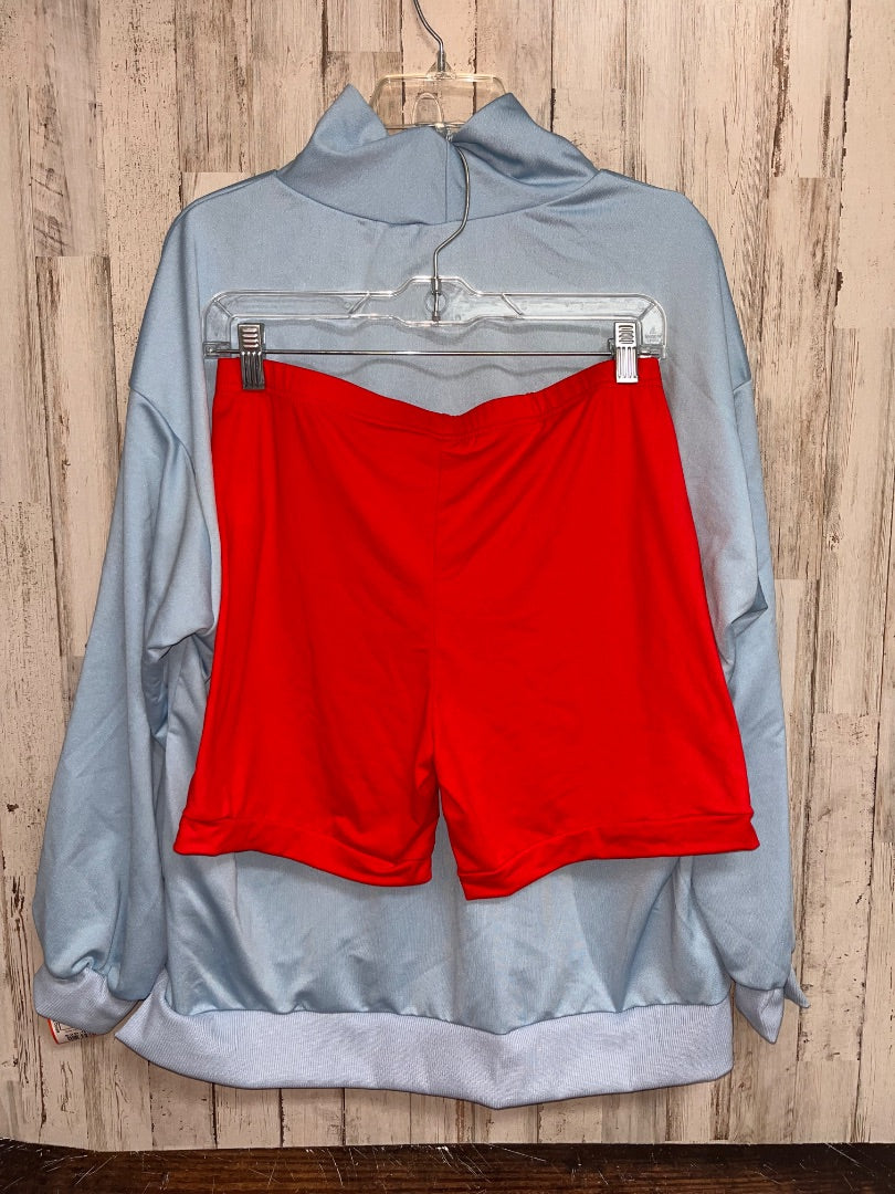 BLUE/RED INSPIRED 2PC LOGO SET- WITH BIKER SHORTS, LADIES L
