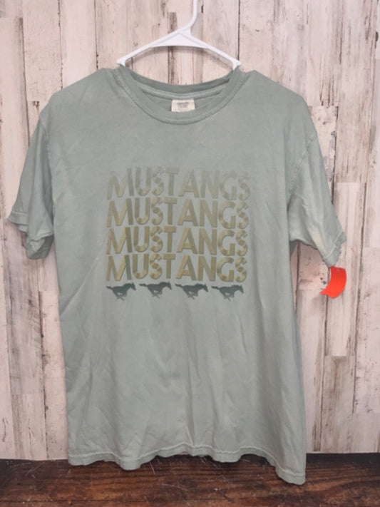 LIGHT GREEN COMFORT COLORS MUSTANGS TEE, LADIES M