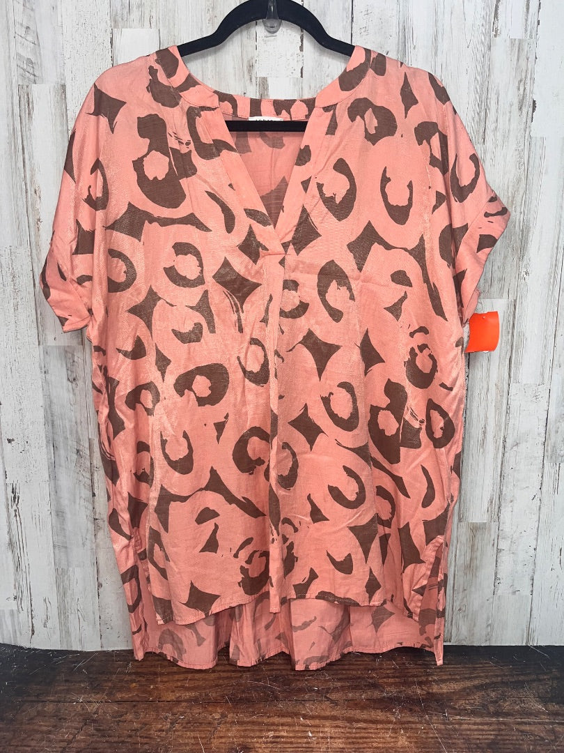 PEACH/BROWN JODIFL PRINT TIER V NECK BLOUSE, LADIES M