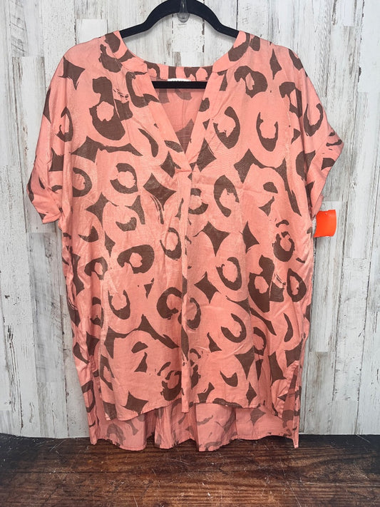 PEACH/BROWN JODIFL PRINT TIER V NECK BLOUSE, LADIES M