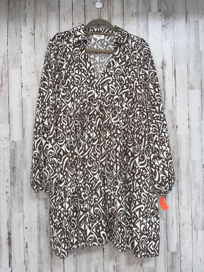 BROWN/IVORY UMGEE PRINTED TIER COLLAR DRESS, LADIES L