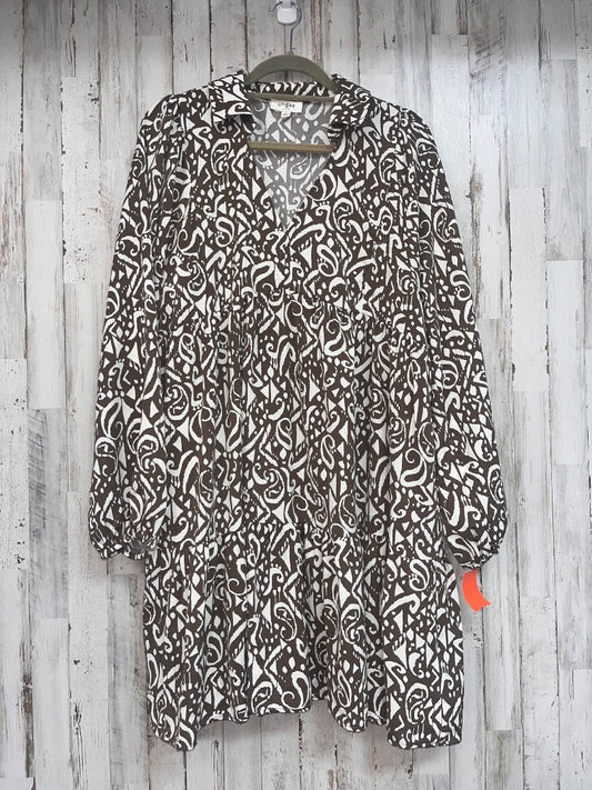 BROWN/IVORY UMGEE PRINTED TIER COLLAR DRESS, LADIES L