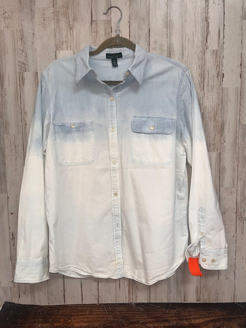 DENIM/WHITE RALPH LAUREN FADE BLEACHED BUTTON UP, LADIES L