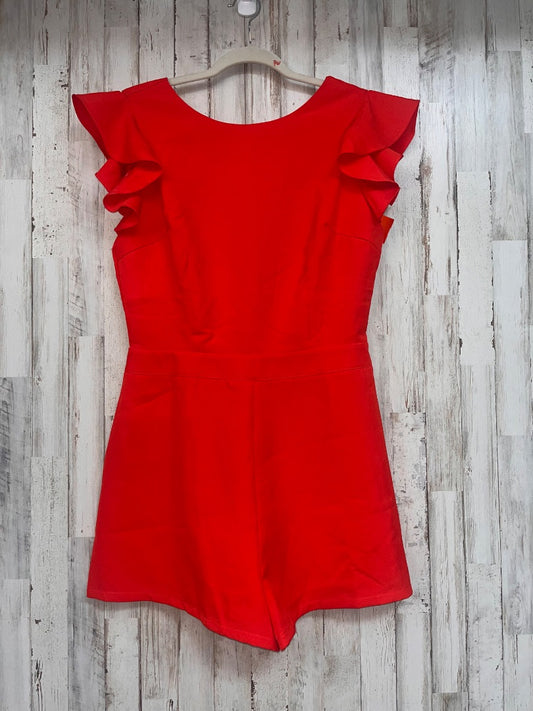 RED ORANGE TCEC RUFFLE SLEEVE ROMPER, LADIES L