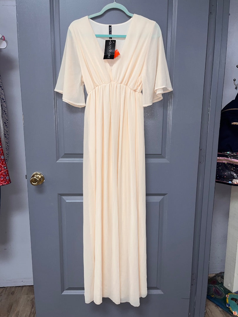 IVORY GLITZY GIRLZ NEW CHIFFON MAXI DRESS, LADIES L