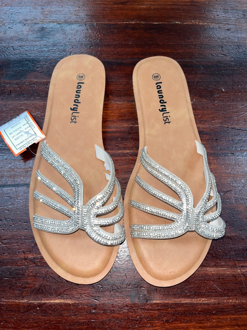 SILVER LAUNDRY LIST RHINESTONE SANDALS, SHOES A9