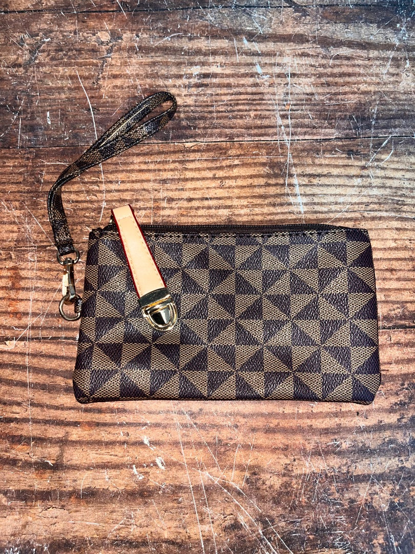 BROWN  CHECK PRINT PURSE AND WALLET, PURSES