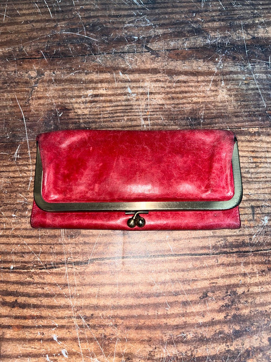 RED HOBO LEATHER TRIFOLD WALLET
