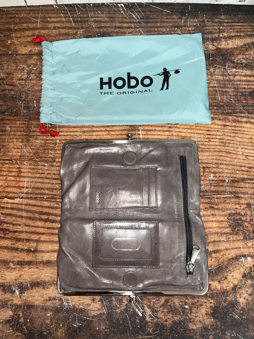 GREY HOBO DOUBLE FOLD CLUTCH WALLET