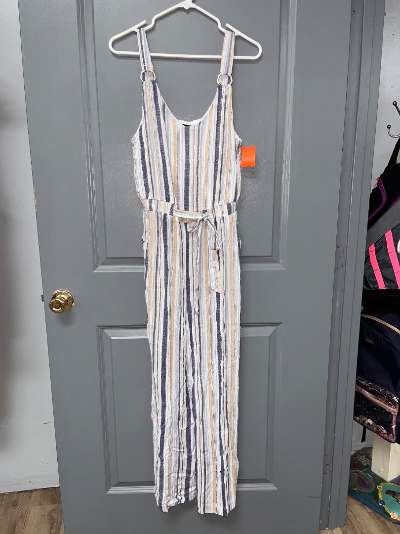 BLUE/WHITE DEREK HEART STRIPE LINEN JUMPSUIT, LADIES L