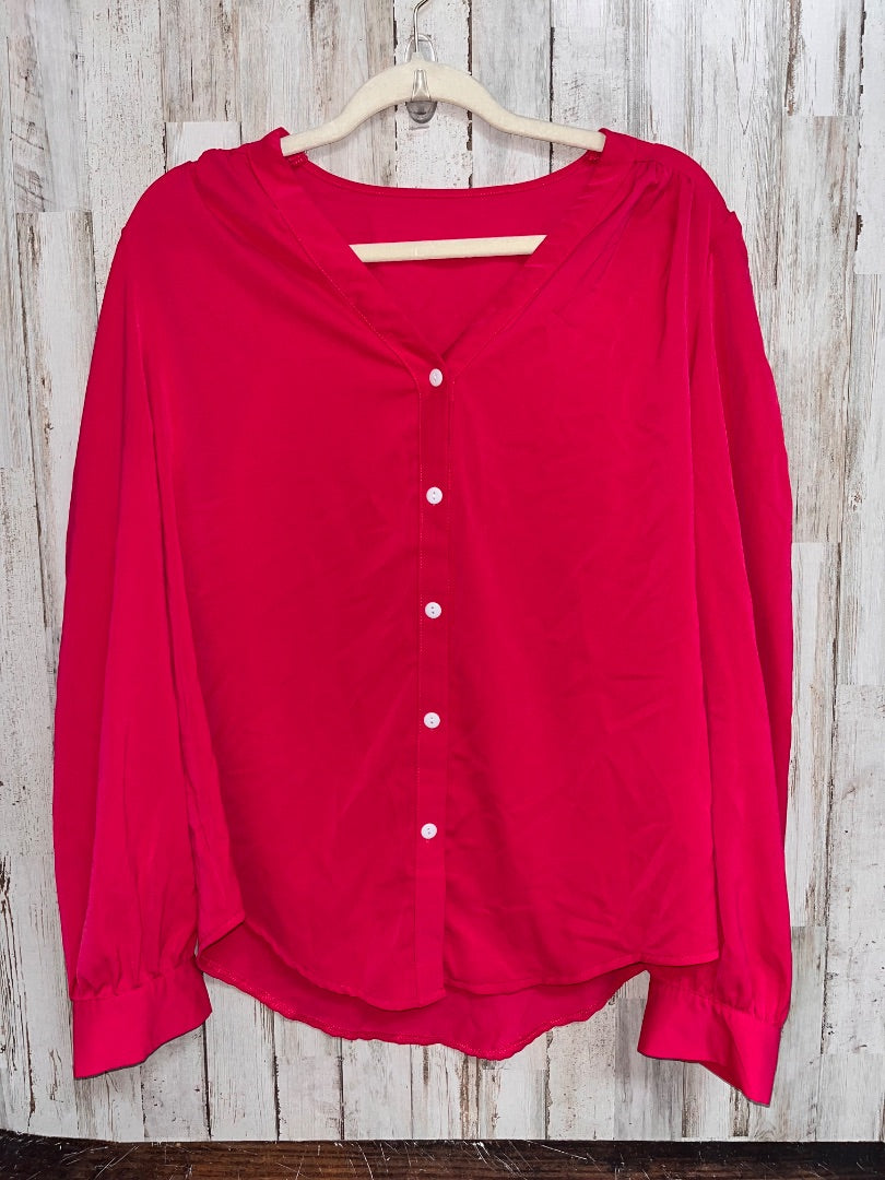 FUCHSIA SHEIN SATIN BUTTON UP, LADIES L