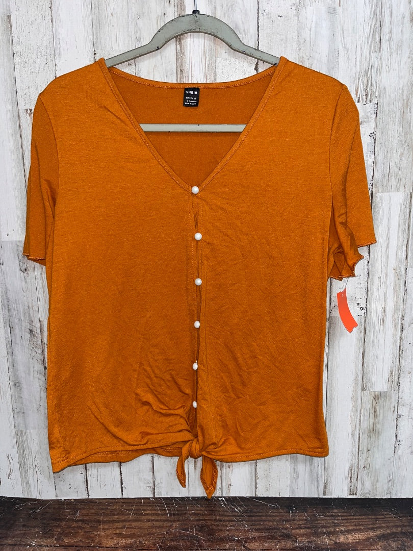 BURT ORANGE SHEIN PEARL BUTTON KNOT TEE, LADIES L