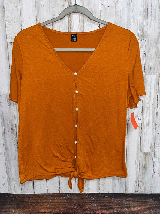BURT ORANGE SHEIN PEARL BUTTON KNOT TEE, LADIES L