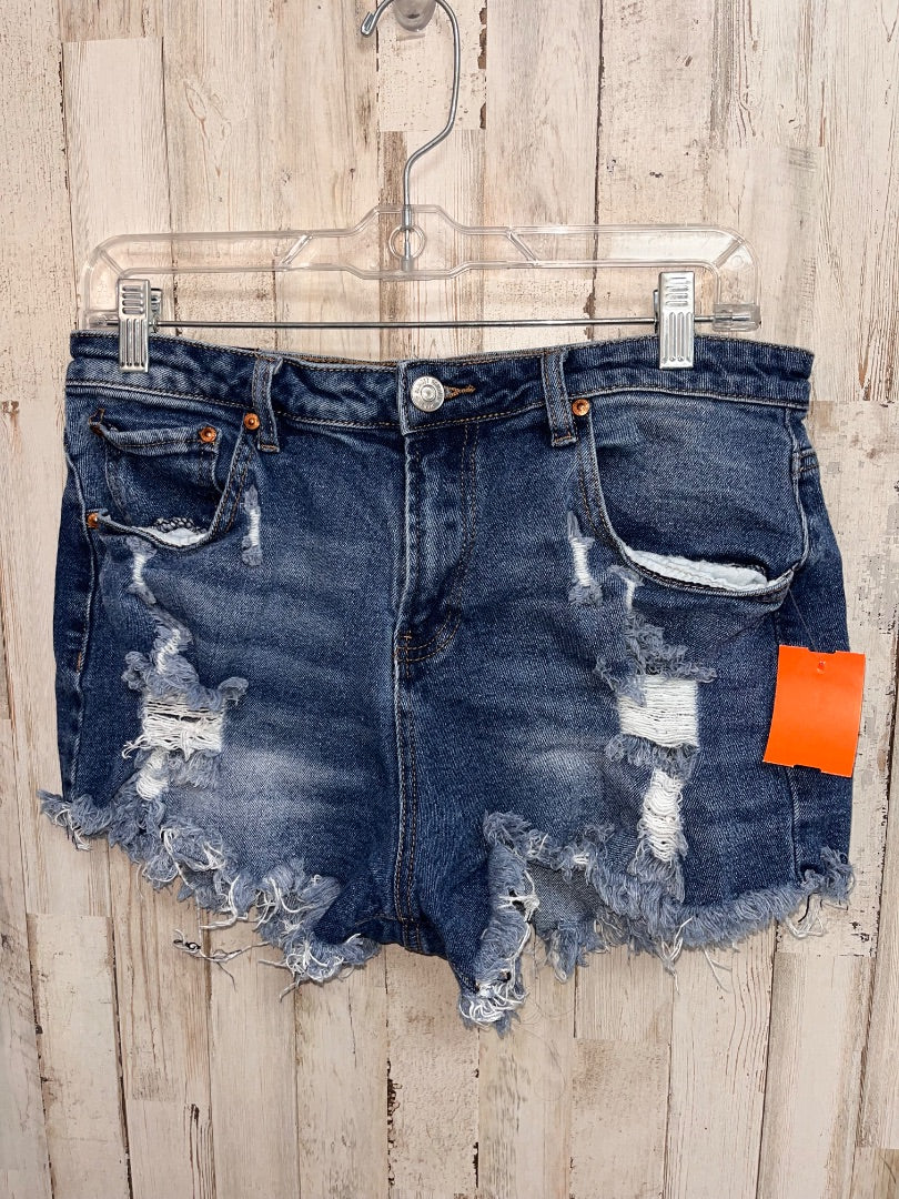DARK DENIM ALMOST FAMOUS DARK RIPPED JEAN SHORTS SZ 13, LADIES L