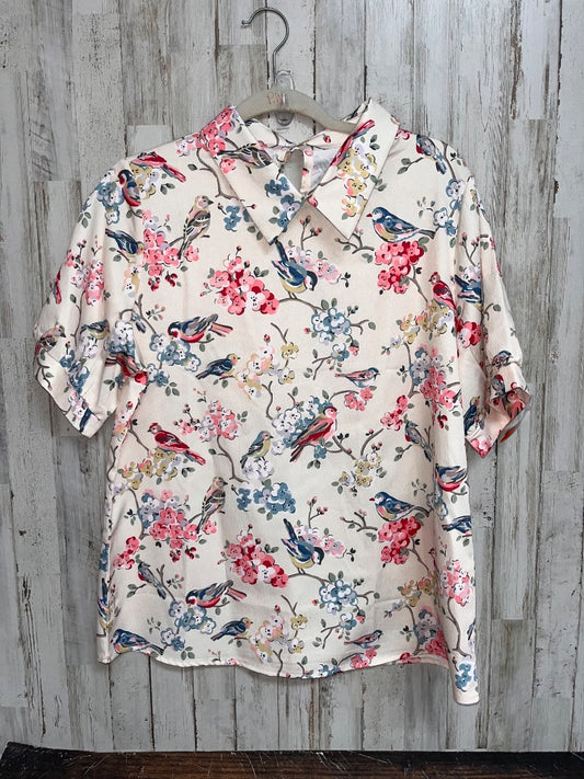 TAN SHEIN NEW FLORAL BIRD BLOUSE, LADIES L