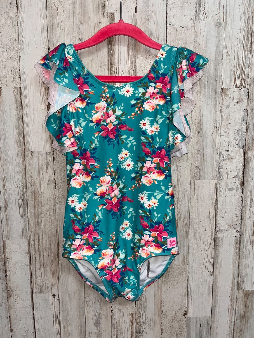 TEAL RUFFLEBUTTS FLORAL RUFFLE SWIM, GIRL 6X