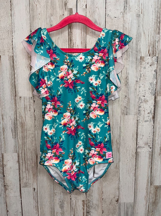 TEAL RUFFLEBUTTS FLORAL RUFFLE SWIM, GIRL 6X