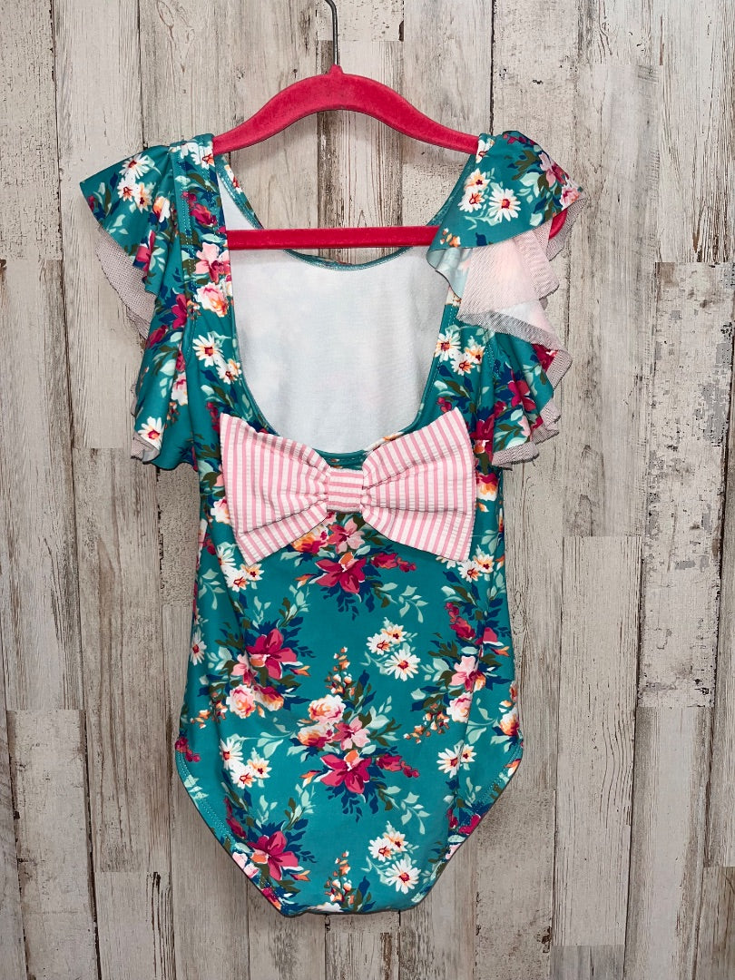 TEAL RUFFLEBUTTS FLORAL RUFFLE SWIM, GIRL 6X