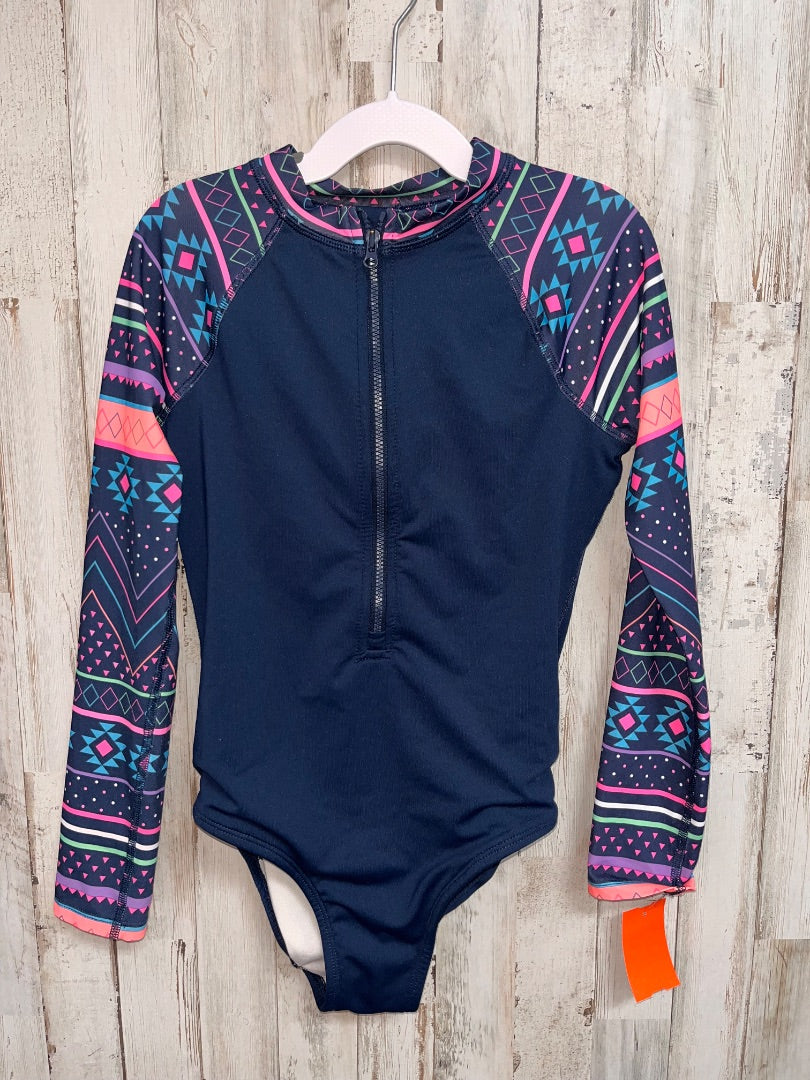NAVY WONDER NATION ZIP AZTEC SWIM, GIRL 7/8