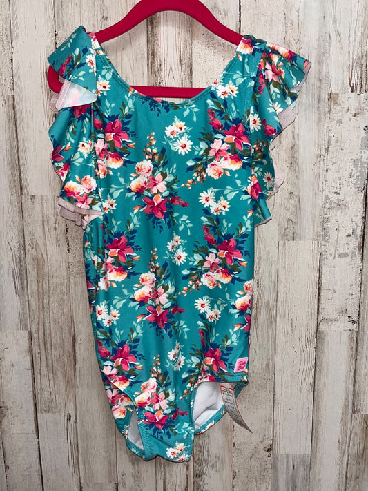 TEAL RUFFLEBUTTS FLORAL RUFFLE SWIM, GIRL 8
