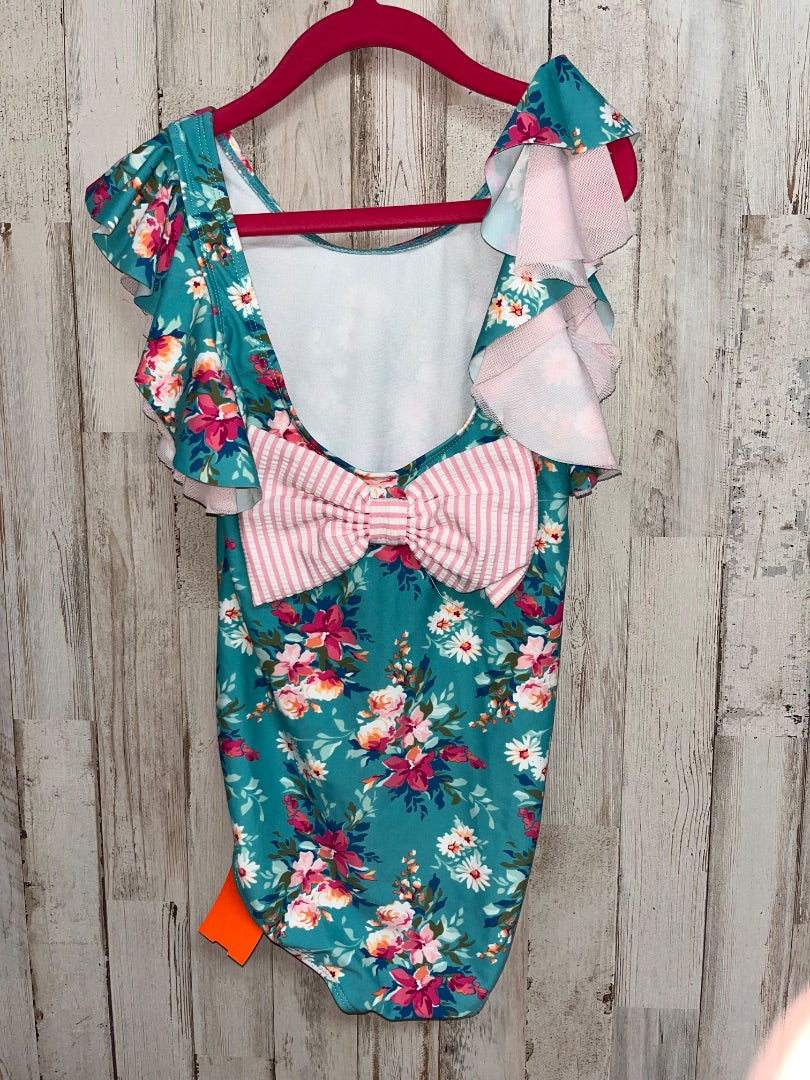 TEAL RUFFLEBUTTS FLORAL RUFFLE SWIM, GIRL 8