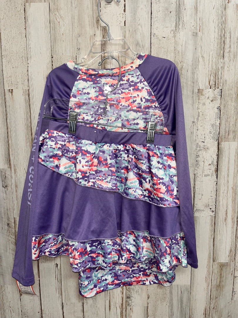 PURPLE OCEAN + COAST PRINTED 2PC SKORT SWIM SET, GIRL 10/12