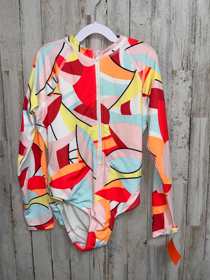 CORAL/PEACH WONDER NATION GEOMETRIC ZIP SWIM, GIRL 10/12
