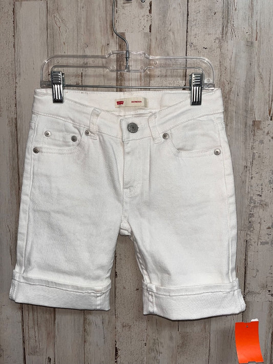 WHITE LEVIS CUFF DENIM BERMUDA SHORTS, GIRL 10/12