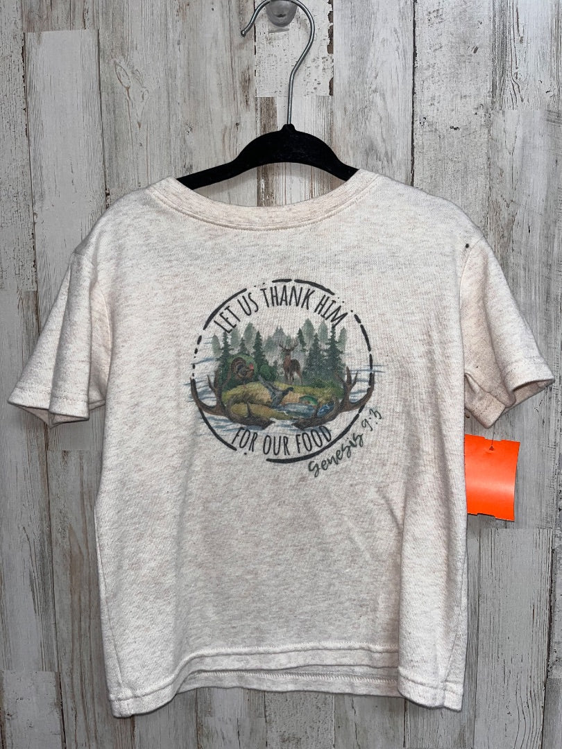 TAN RABBIT SKINS THANK HIM FOR OUR FOOD TEE, BOY 3T