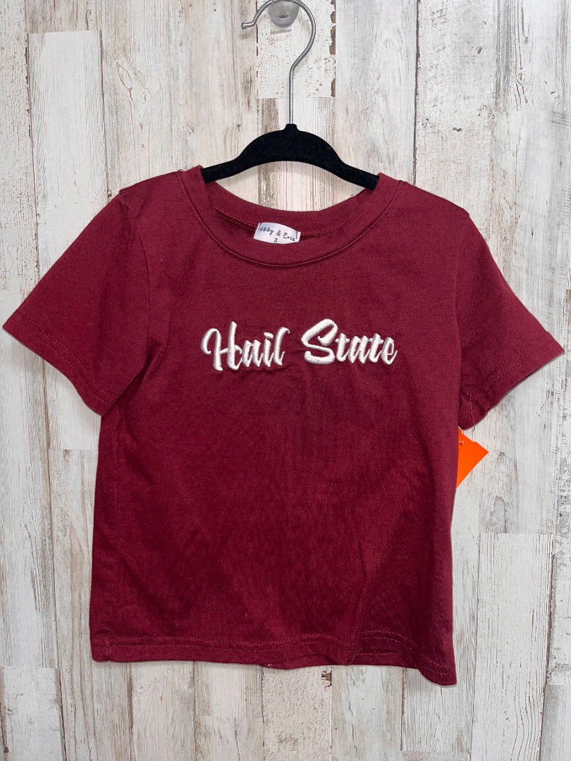 MAROON ABBY & EVIE HAIL STATE EMBROIDERED TEE, BOY 3T