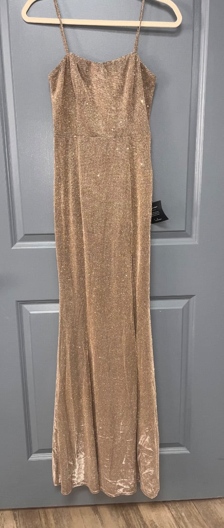GOLD LULUS NEW SHIMMER GOWN, LADIES XS