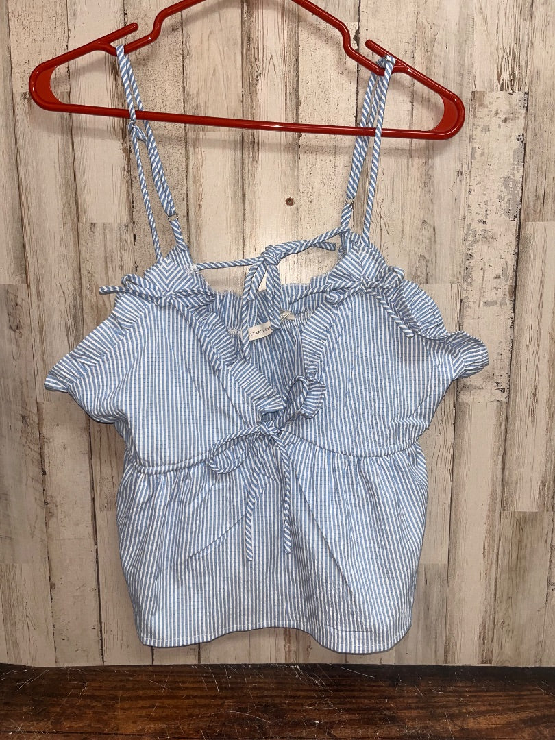 BLUE/WHITE ALTARD STATE SEERSUCKER RUFFLE TRIM CROP, LADIES M