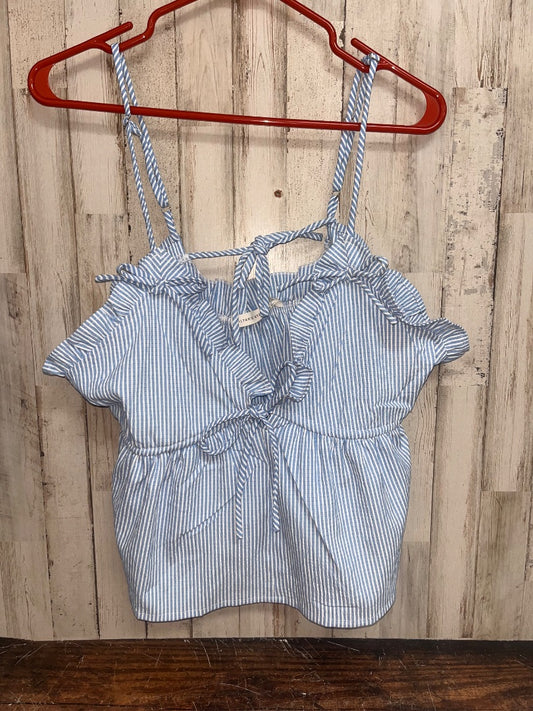 BLUE/WHITE ALTARD STATE SEERSUCKER RUFFLE TRIM CROP, LADIES M