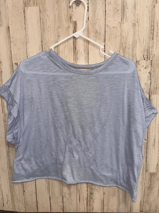 BLUE SHEIN RAW EDGE CUT OUT BACK TEE, LADIES M