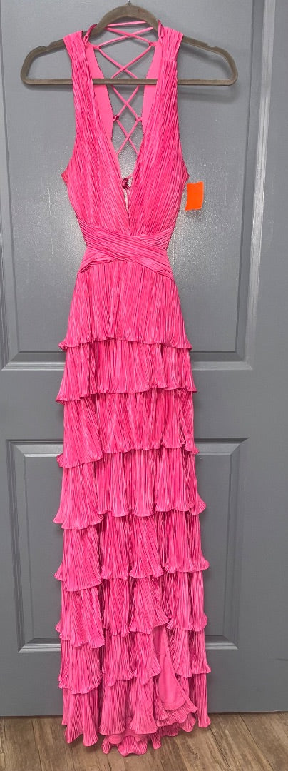 PINK LULUS TIER CORSET BACK DRESS, LADIES L