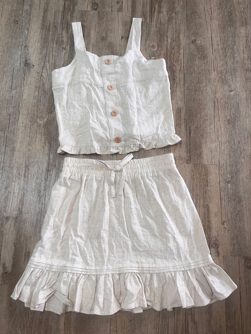 TAN CHELSEA & VIOLET 2PC LINEN SKIRT SET, GIRL 14