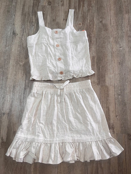 TAN CHELSEA & VIOLET 2PC LINEN SKIRT SET, GIRL 14