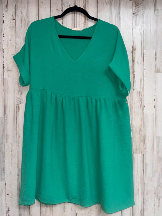 KELLY GREEN ENTRO TEXTURED V NECK DRESS, LADIES S