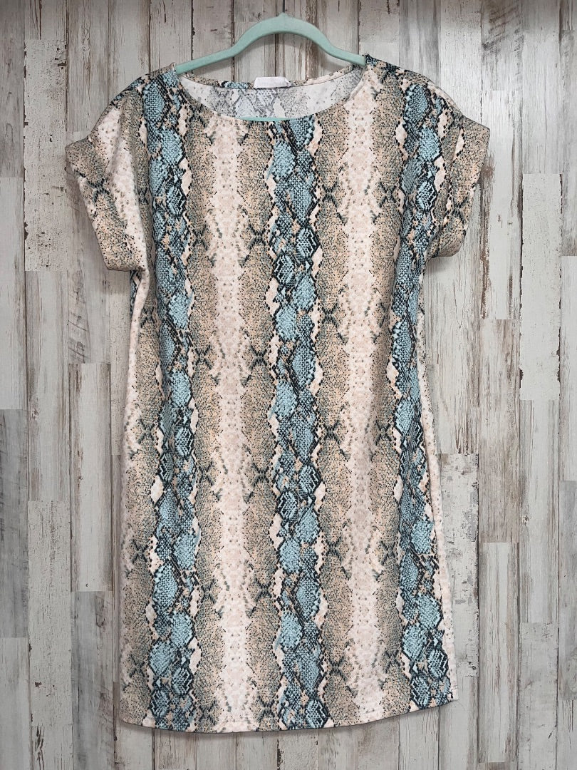 TAN/TEAL FIRST LOVE SNAKE SKIN PRINT DRESS, LADIES S