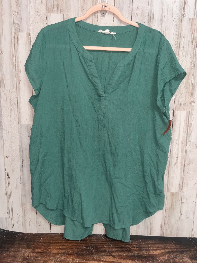 GREEN JANE + DELANCEY TEXTURED V NECK TOP, LADIES M
