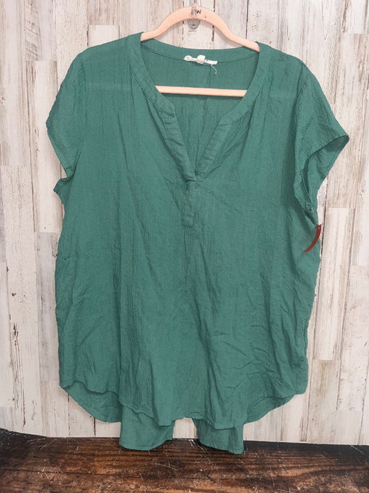GREEN JANE + DELANCEY TEXTURED V NECK TOP, LADIES M