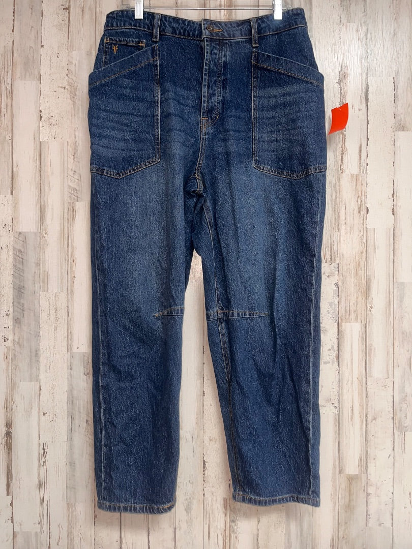 DARK DENIM FRYE SZ 8 BARREL JEANS, LADIES M