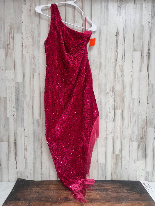HOT PINK  ONE SHOULDER ASSYMETRICAL TASSLE DRESS, LADIES L