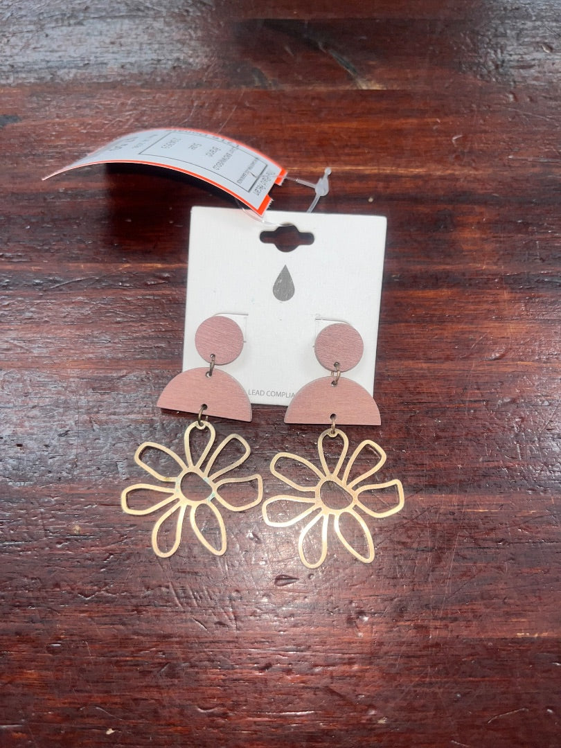 BROWN/GOLD  NEW DAISY/WOOD EARRINGS