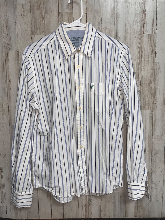 WHITE AMERICAN EAGLE STRIPE BUTTON UP, BOY ADULT S