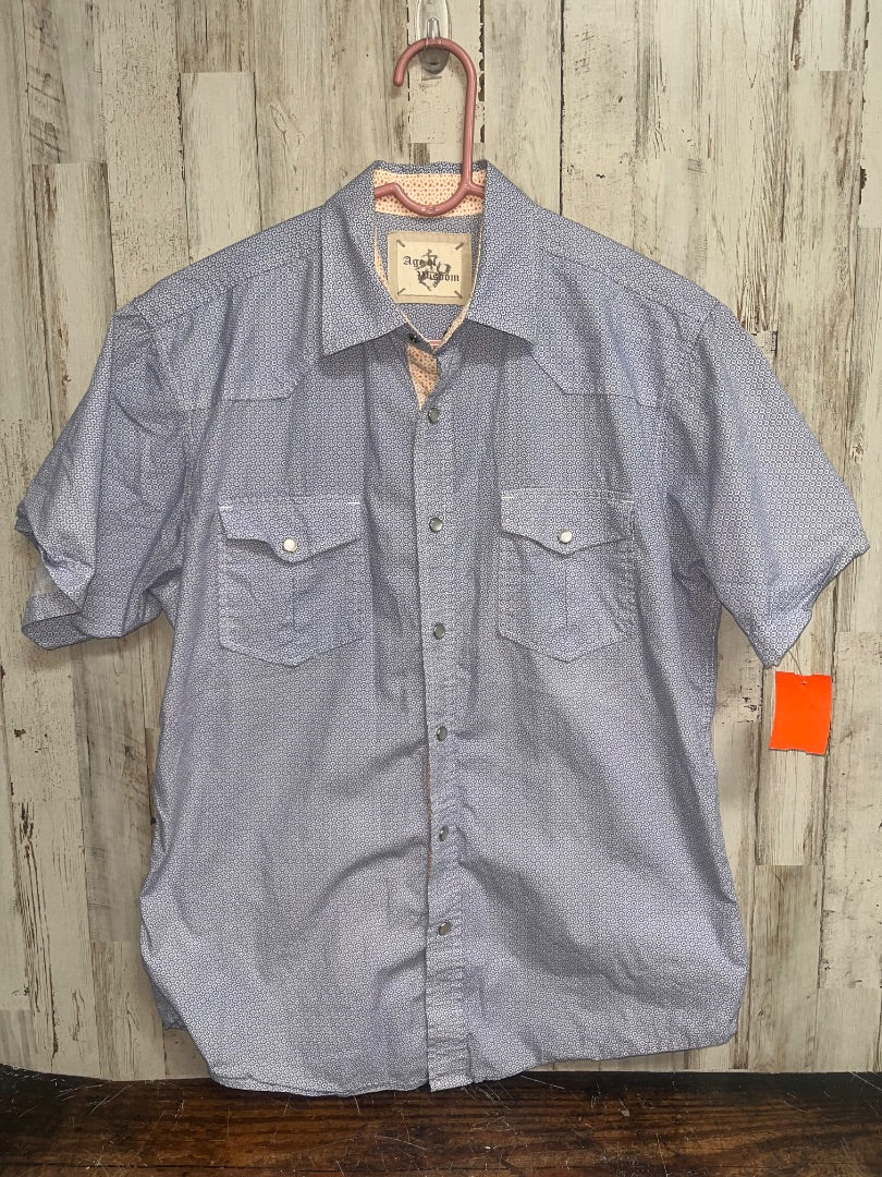 BLUE AGE OF WISDOM PEARL SNAP PRINT BUTTON UP, BOY ADULT M