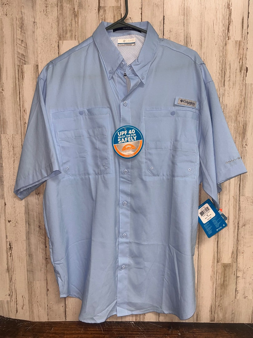LIGHT BLUE COLUMBIA NEW FISHING BUTTON UP, BOY ADULT M