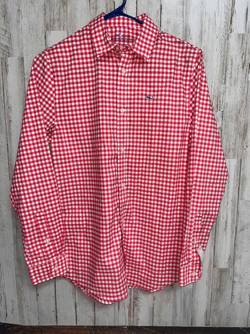 RED VINEYARD VINES GINGHAM PERFORMANCE BUTTON UP, BOY 16